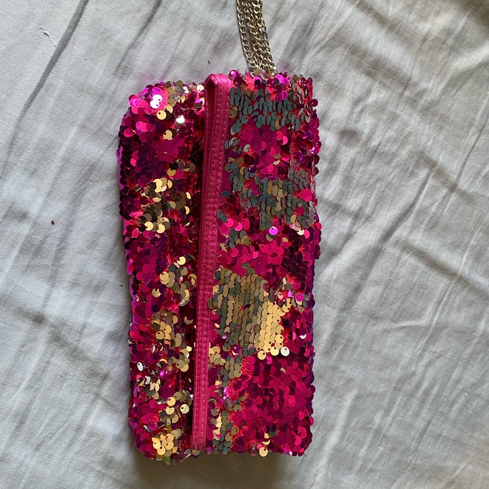 Betsey Johnson Pink and Silver Sequin Clutch